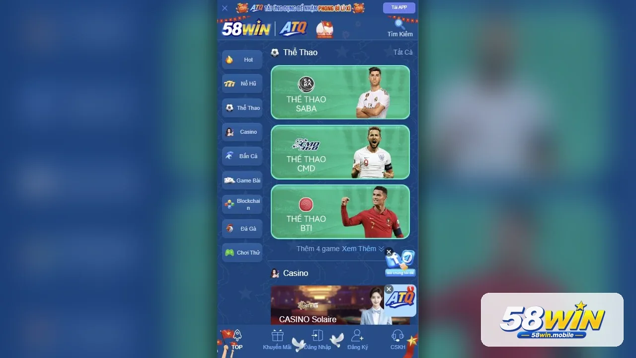 Giao diện sảnh cá cược thể thao tại 58WIN