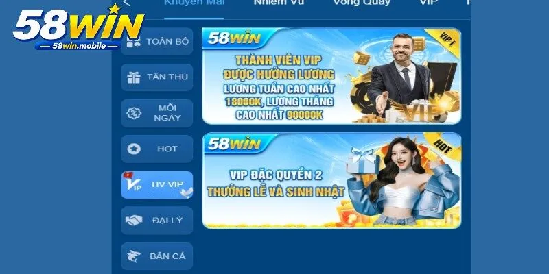 Cấp hạng VIP 58WIN được tính theo điểm