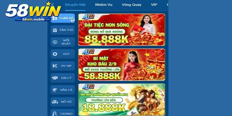 Khuyến mãi 58WIN dành cho tài khoản mới