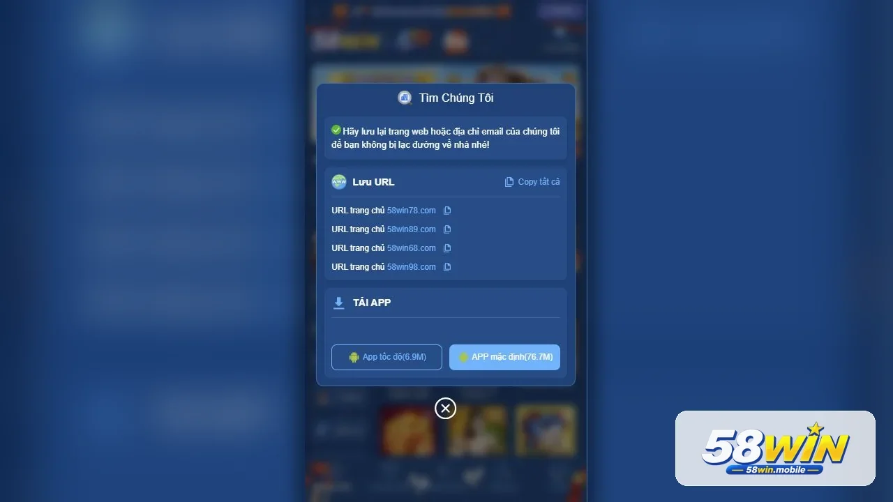 Hướng dẫn tải ứng dụng 58WIN cho Android và iOS