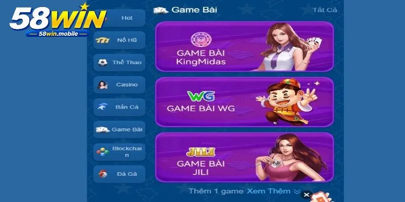 Tài xỉu và game bài 58WIN dễ theo dõi